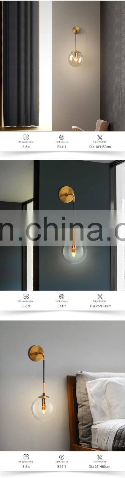 Wholesale Decoration Indoor Glass Metal Bronze Smoke Grey Bedroom Living Room Modern Wall Lamp