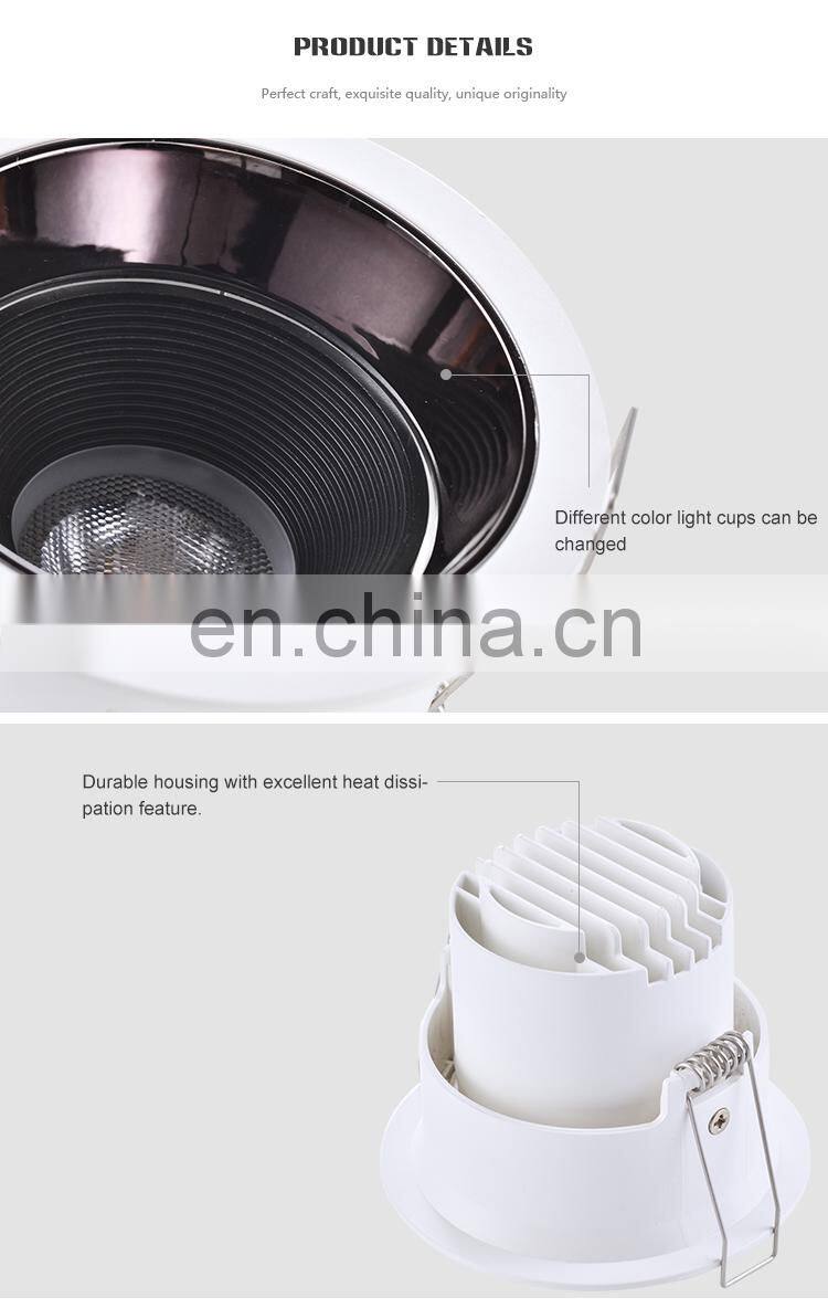 HUAYI China Manufacturer White Color Pc Dimming 6w Indoor Living Room Shop Recessed Mounted Led Spotlight
