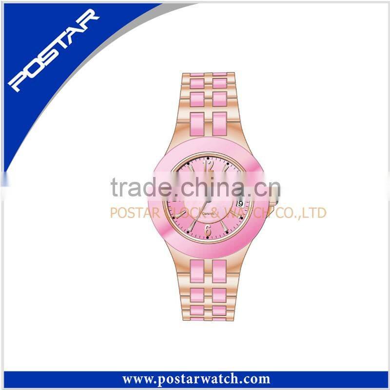 OEM Two Tone Plating Ceramic Wrist Watches