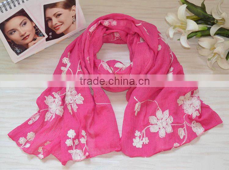 New Arrival Fashion Korean Ladies Flower Embroidery Cotton Scarf