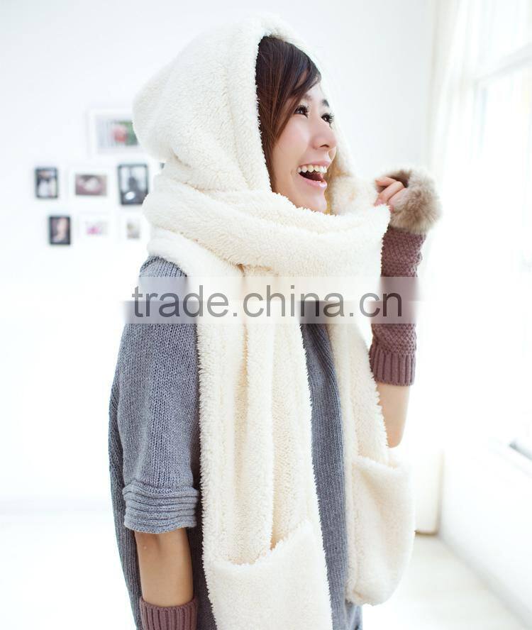 Wholesale Winter Ladies Fashion Hooded Scarf Mink Fur Poncho