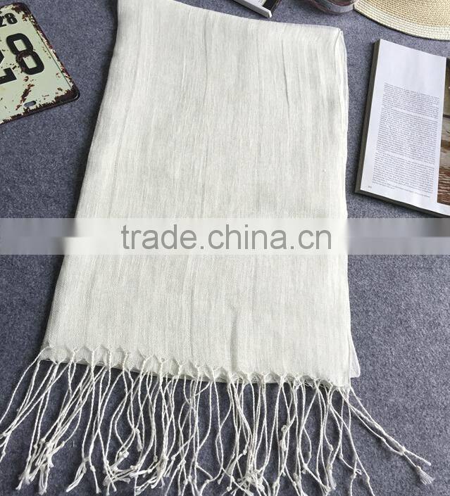 Wholesale Korean Fashion Solid Color Plain Tassel Women Linen Scarf