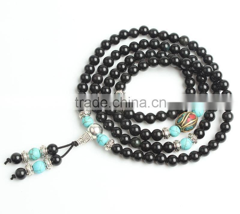 8mm black Obsidian and cinnabar 108 mala beads buddhist prayer beads