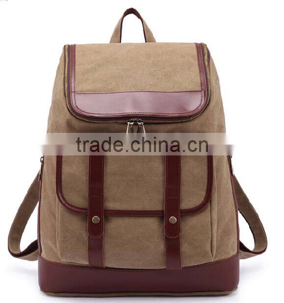 High Quality Brown Canvas Teens Double Shoulder Backpack for Travel