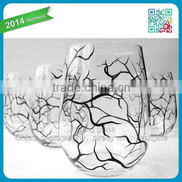 Winter Tree Branch borosilicate clear wine glass Set of 2 Hand Painted Glasses Black Winter Trees Glass wine stemless