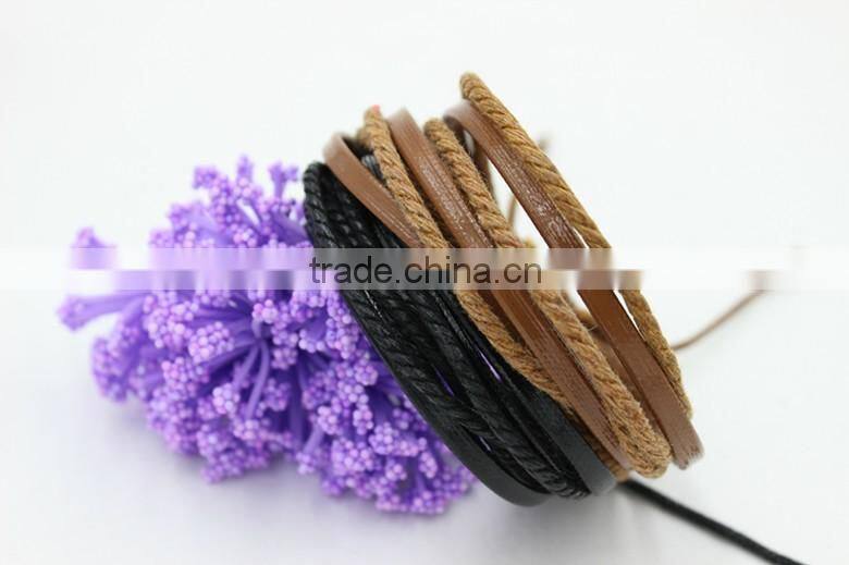 Knitting Leather Straw Rope Bracelet For Boys,Fashion Leather Bracelet For Men