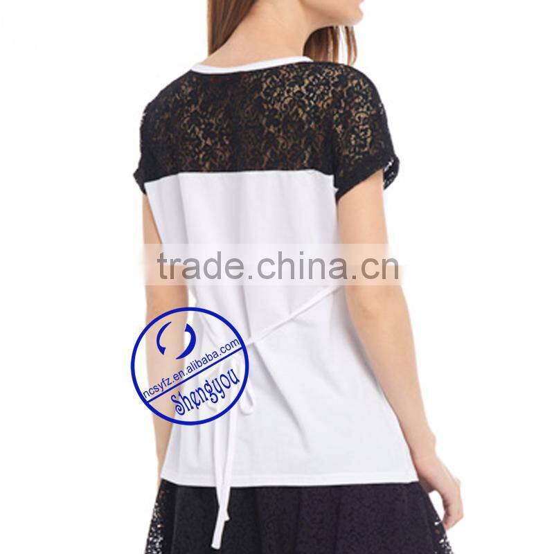 Custom 100% cotton jersey printed short sleeve maternity lace t shirt