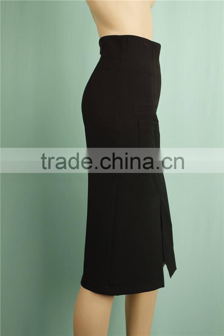 2016 women front slip high waist black fashion skirt