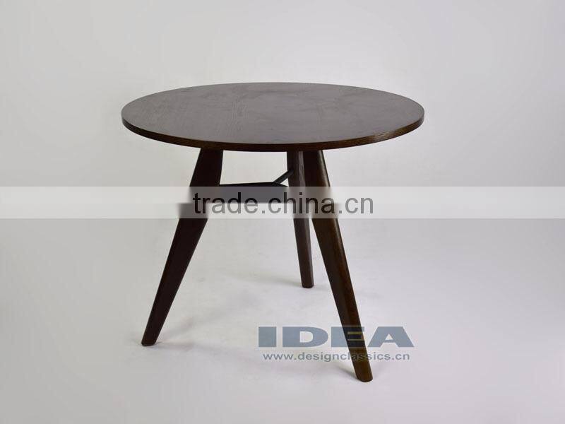 Replica Jean Prouve Gueridon Dining Table - Solid Ash Stained in Walnut color