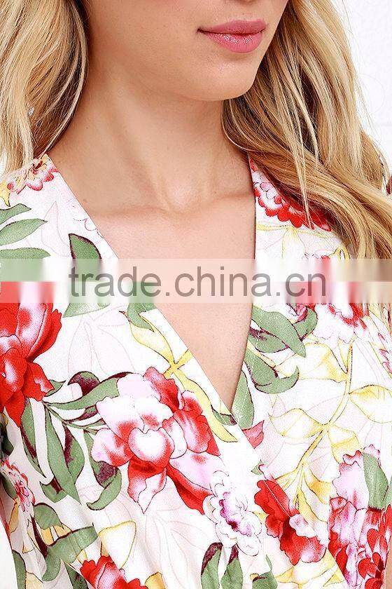 Ivory Floral Print Wrap Long Dress Latest Western Dress Designs Photos