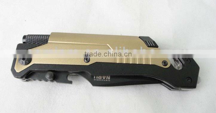 Multi-function Folding Survive Knife with LED light/belt Cutter/Fire Starter