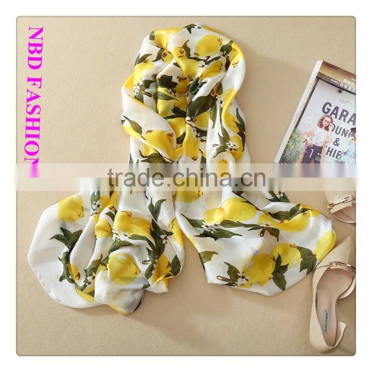 Best selling Imitated Silk Yellow Fruit Scarves and Beach shawls