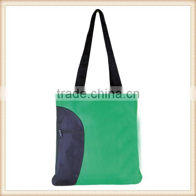 Reusable 600D polyester Shopping tote Bag with front zipper pocket