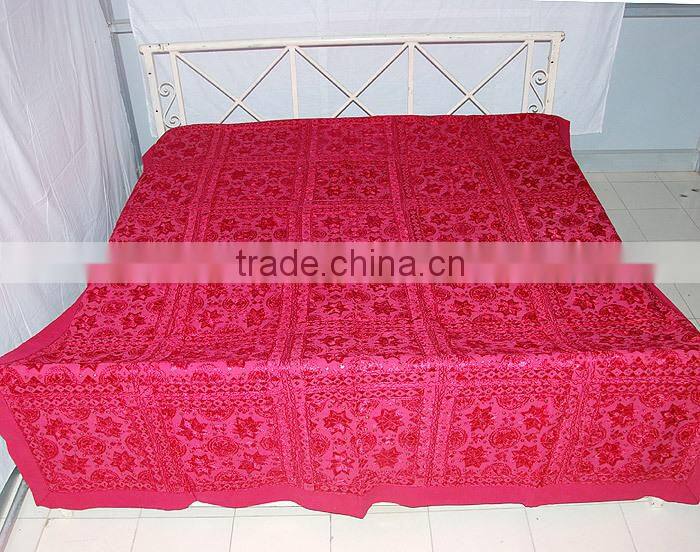 Jaipuri Turquoise Mirror Embroidered Bedsheets