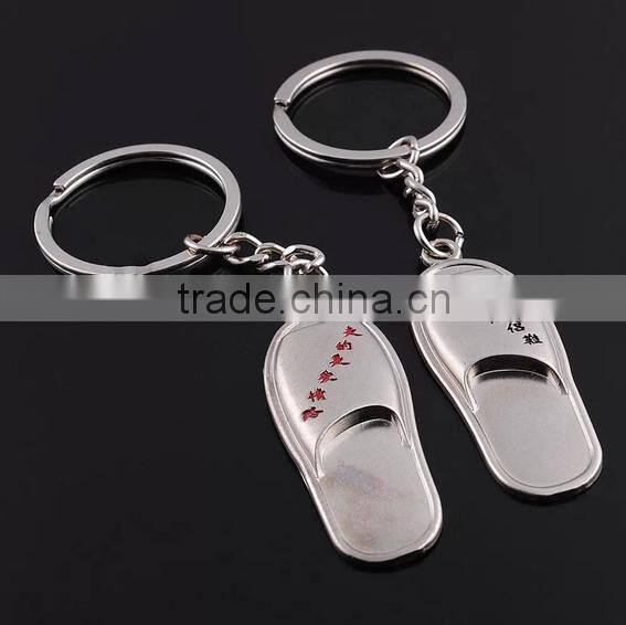 mini hotel slipper shaped logo printing couple zine alloy keychain