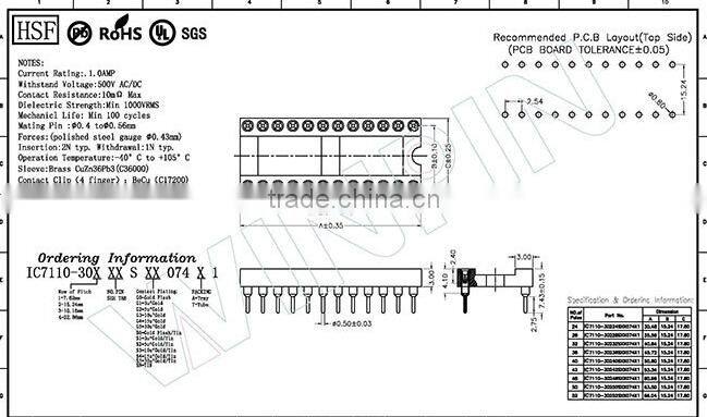 40 pin DIP 2.54mm pitch IC socket