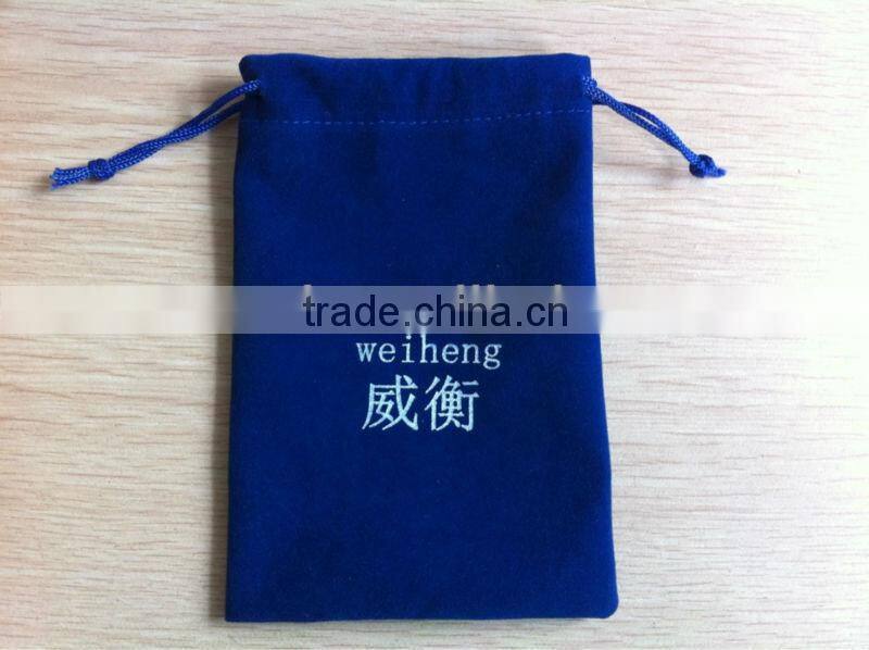 blue screen printing velvet drawstring pouch for gift