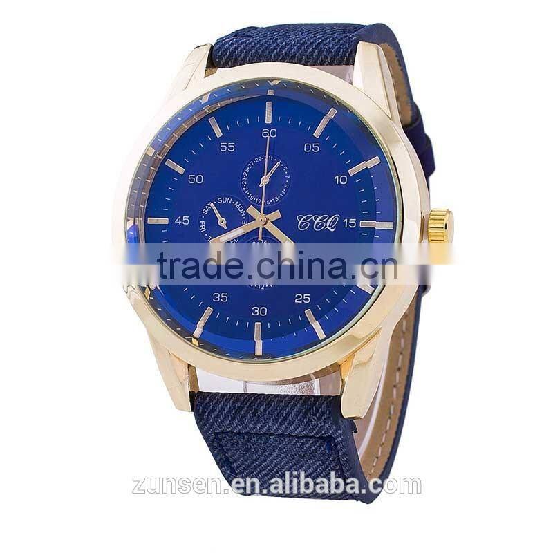 2016 Hot Fashion Luxury Men Business Quartz Analog Clock Leather Canvas Strap Clock Man Sports Watches Relogios Masculino