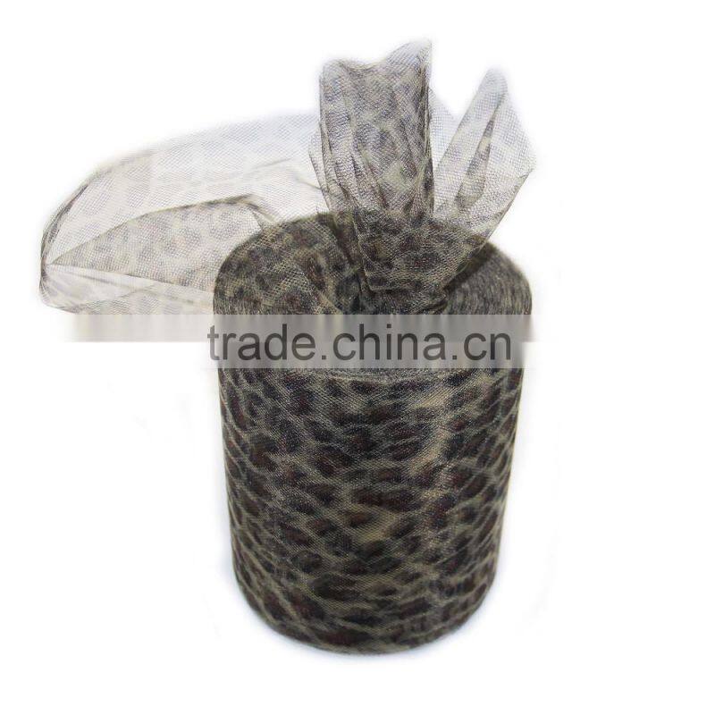 animal printed fabric leopard patterned tulle 100% Polyester DIY decoration material 6 inch * 100 yards tulle roll spool