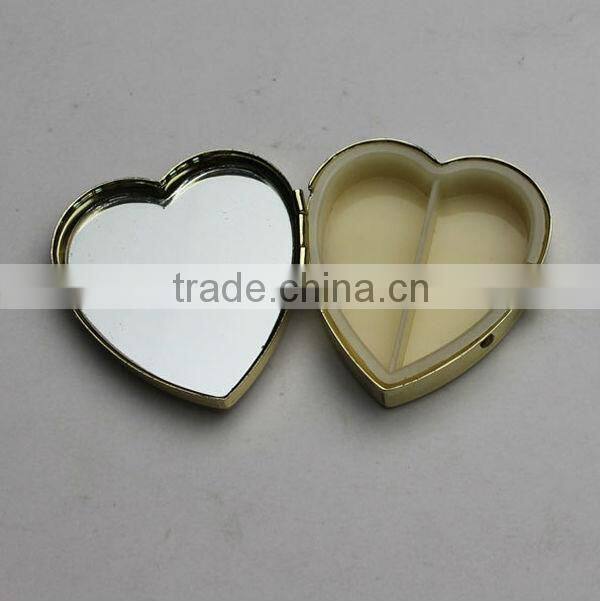 Heart Shaped Mirror Compact/Metal Pill Box/Pocket Pill Box