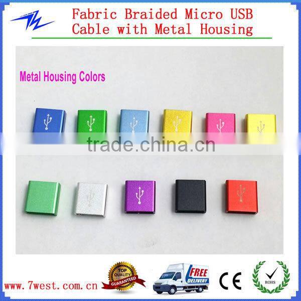 1m 3 feet Fabric Micro Braided USB Cable Metal Shell USB Cable for Smartphone
