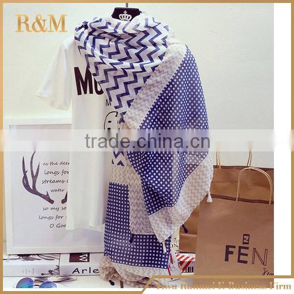 Cheap polyester scarf wave pattern chiffon scarf