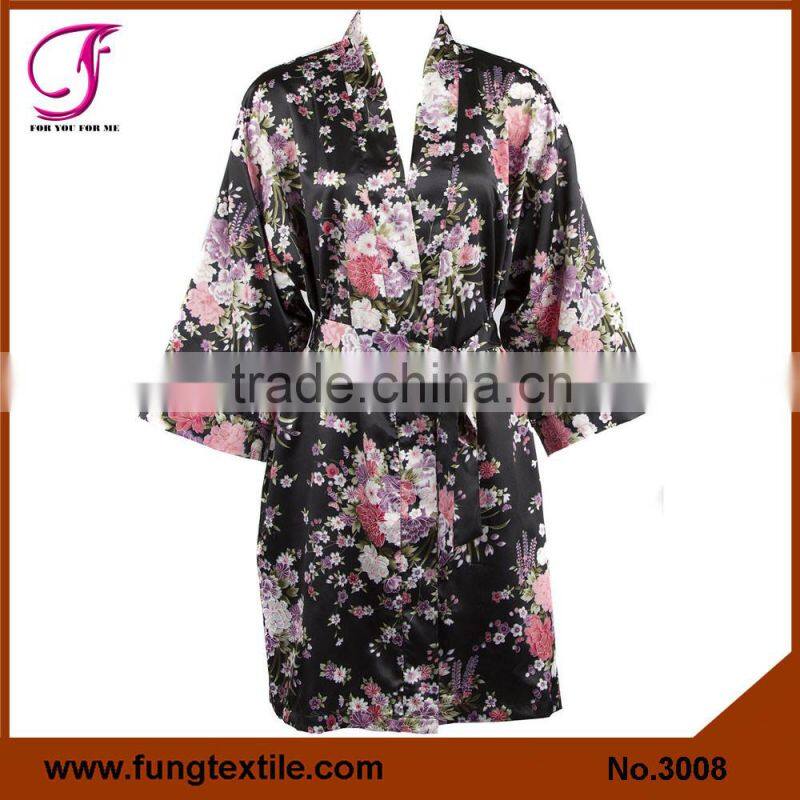 300807 Women Floral Satin Dressing Gown