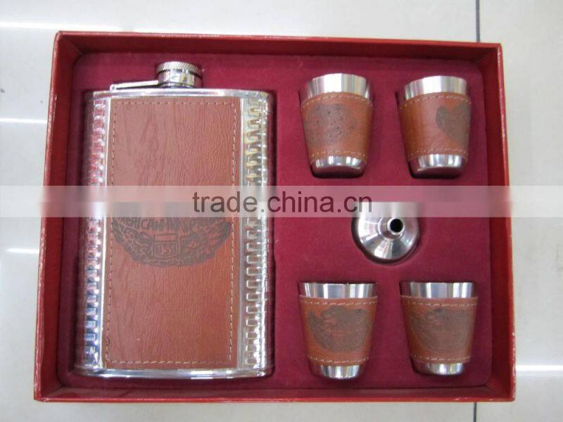 9oz and 18oz hip flask add to four cups and a Funnel in gift set box