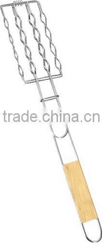 Wood Handle Rectangle BBQ Grill Grates Wire Mesh 32x19cm