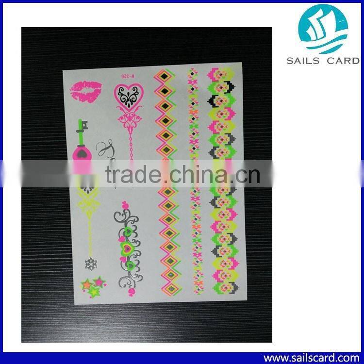 Custom Design skin safe temporary tattoo sticker fluorescent tattoo sticker