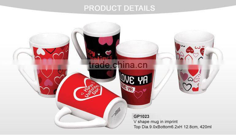 wholesale valentines ceramic gift mug in decal print