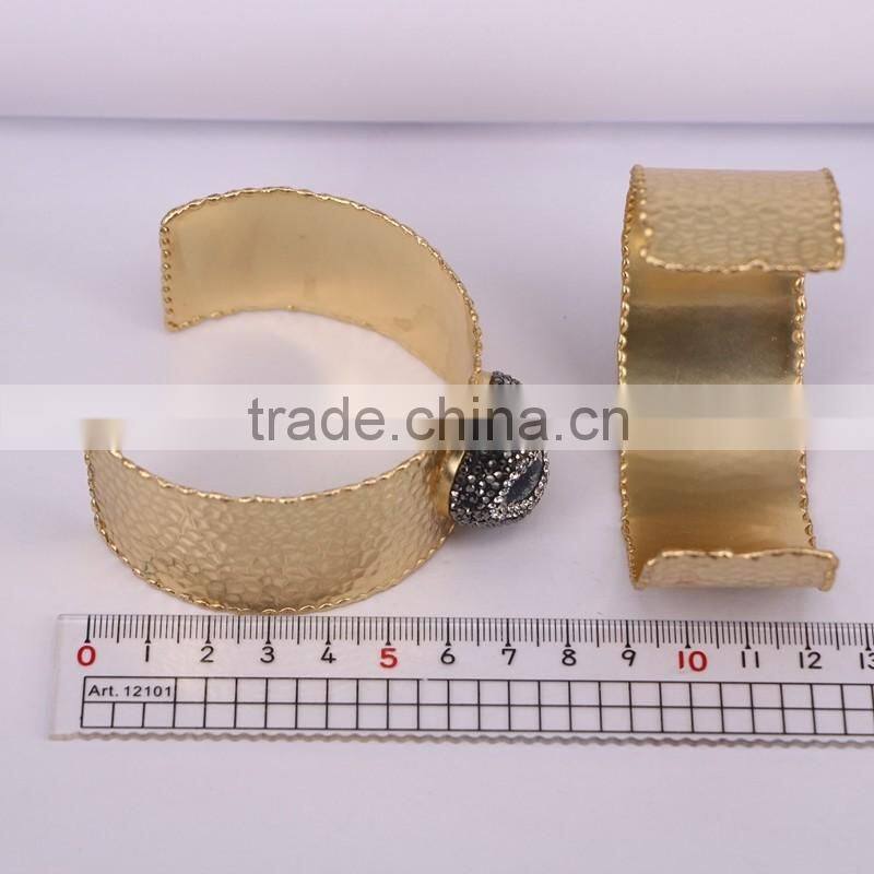 Fashion Metal Brass Gold Electroplated Bangles, Geode Agate Gem stone Bangles, with Pave Crystal Druzy Bangle