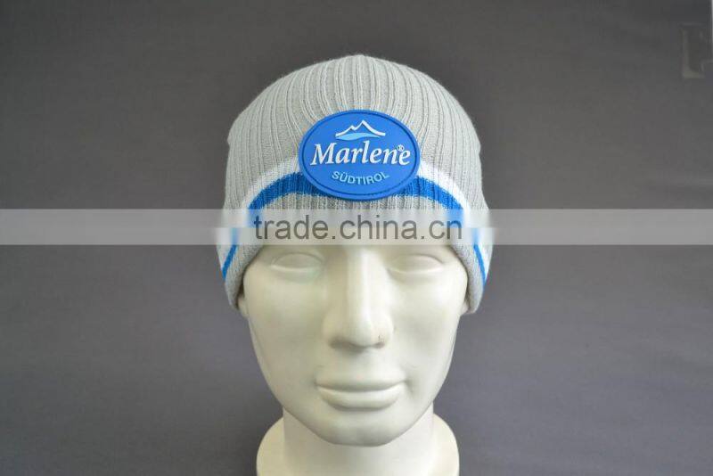Acrylic beanie hat with rubber patch logo