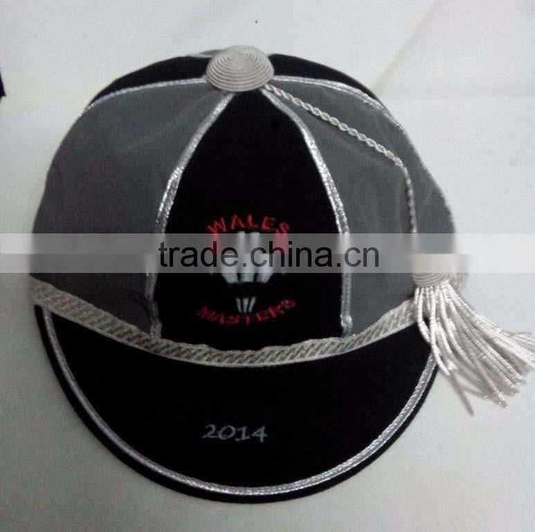 Custom Embroidered Honours Cap with Silver Braid & Tassel, Black / Grey Velvet