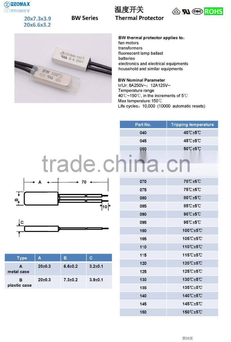 radial lead resettable thermal cutout