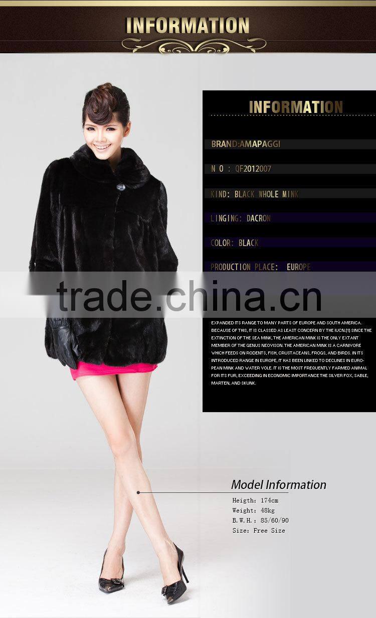 wholesale long black leisure mink women winter fur coat