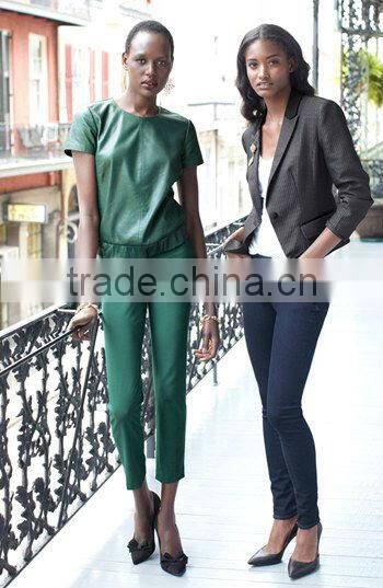 Green short sleeve Pu Leather tops new fashion girls tops 2016