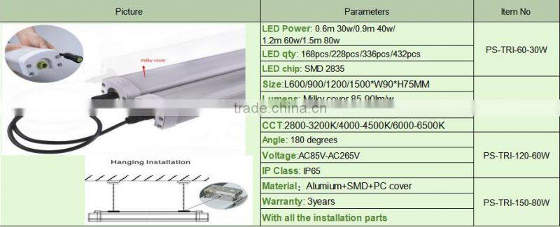 Office LED Lighting 4ft tri-proof T8 twins Fluorescent Batten Fitting