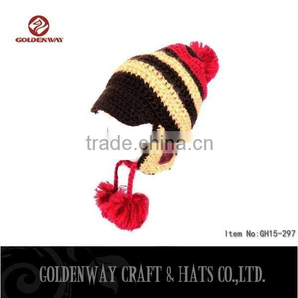 2016 Custom crochet hat with brim/ ladies crochet beanie hat