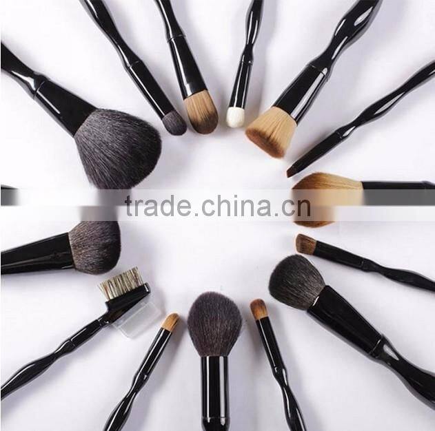 New style!High quality 15 pieces plastic handle professional makeup brush set black synthetic hair make up brushes