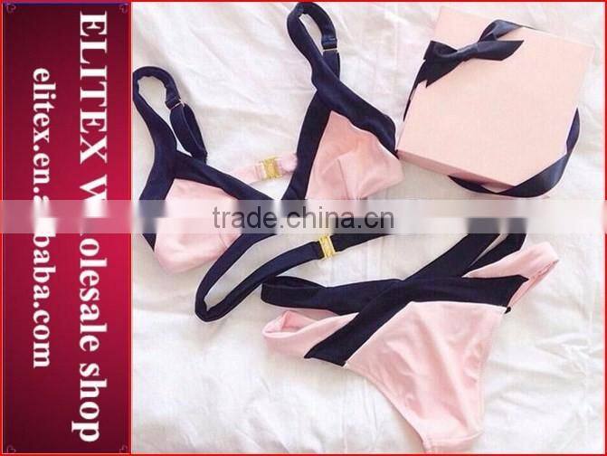 2017 Newest golden top black high waist swimwear girls BH134