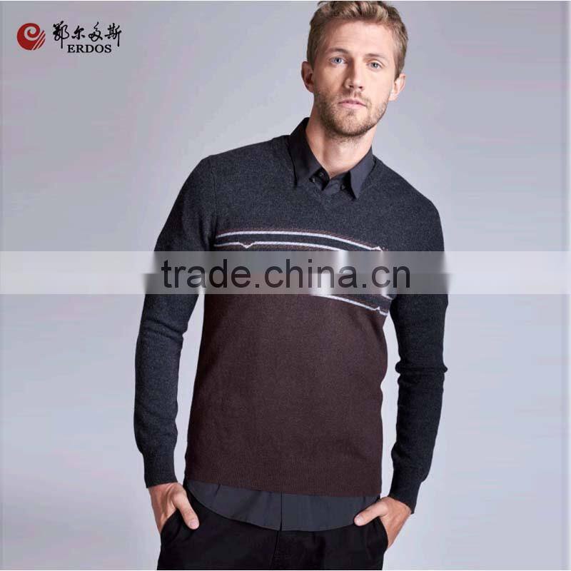 Erdos 2017 spring men V neck strips cashmere sweater