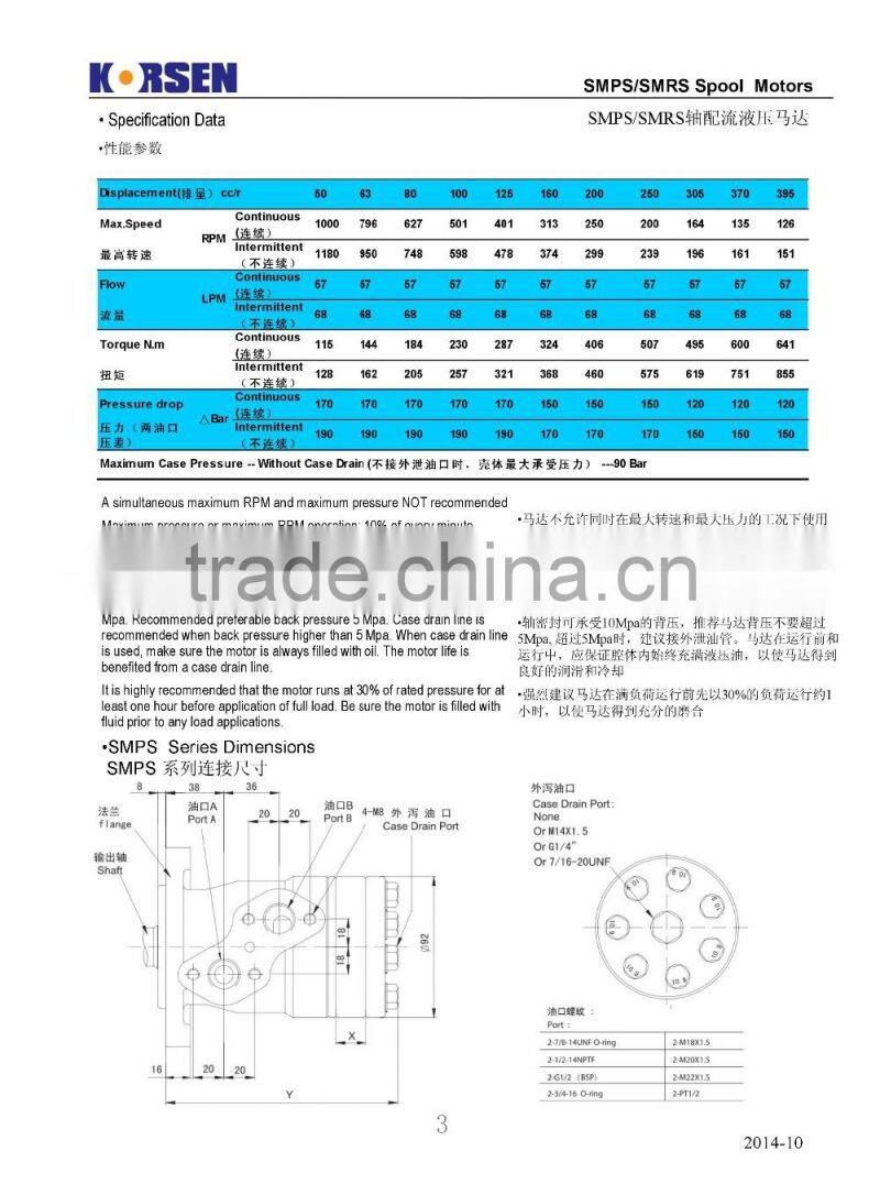 KERSEN SMRSW Wheel Motor, Orbital Hydraulic Motor with two bearings