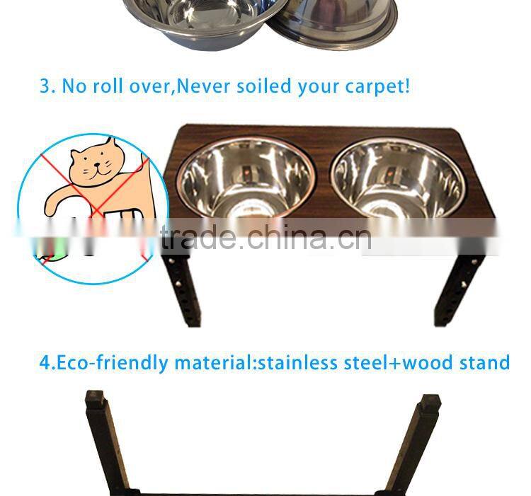 Factory wholesale stainless steel dog bowl dog feeder wood dog bowl stand