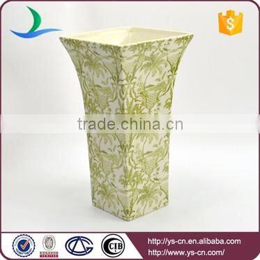 Square lime green landscape Motif stoneware hand made vases