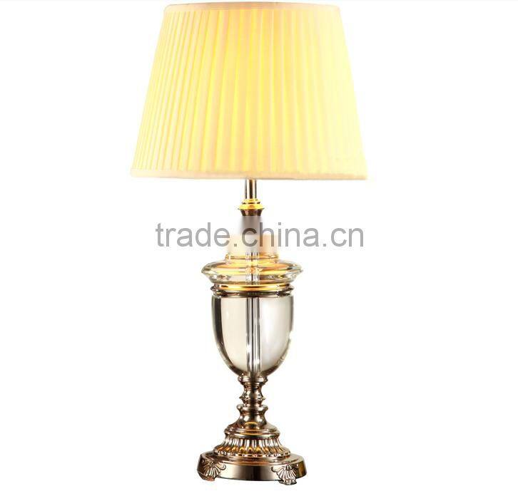 Silver plated hardware lamp base crystal table lamp with whith fabric lampshade