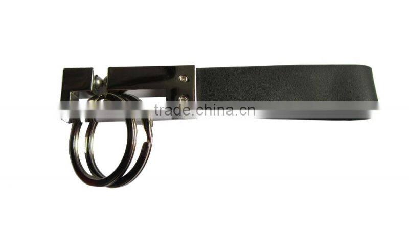 High Quality Advertising Metal Leather Keychain with two keyrings