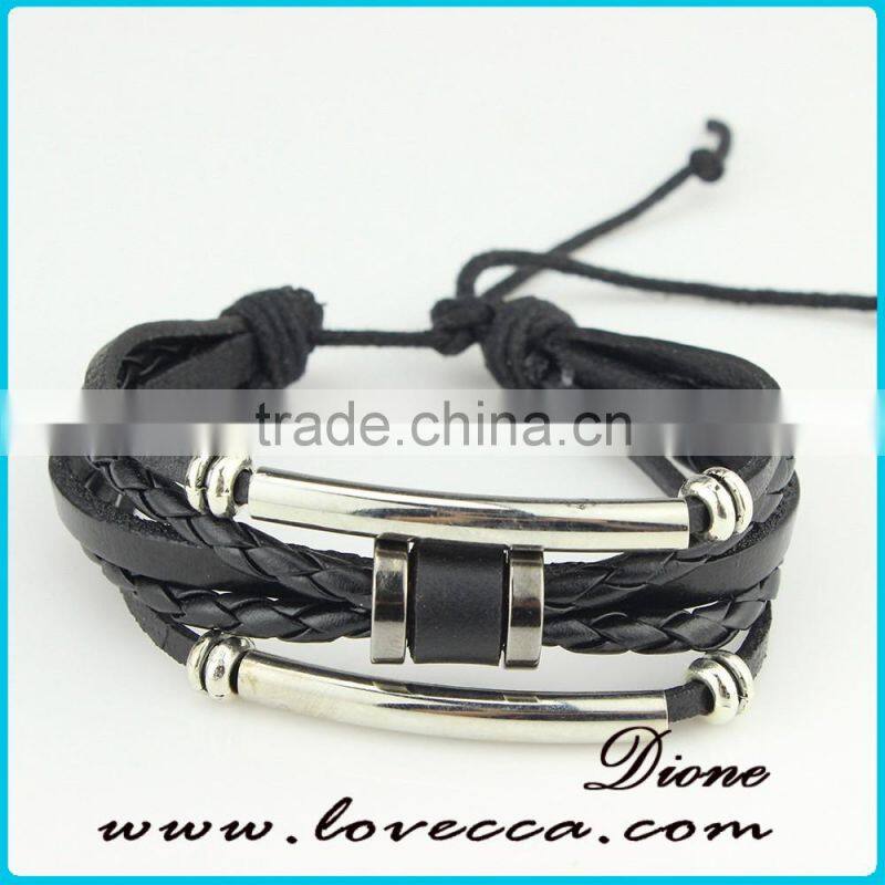New design handmade men long braided genuine leather bracelet