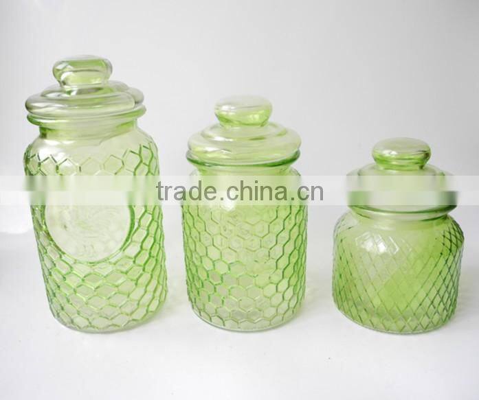 round home basis honeycomb glass canisters with glass lid