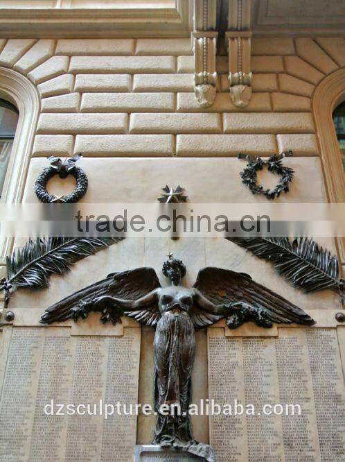 Bronze large winged angel statue relief wall sculpture